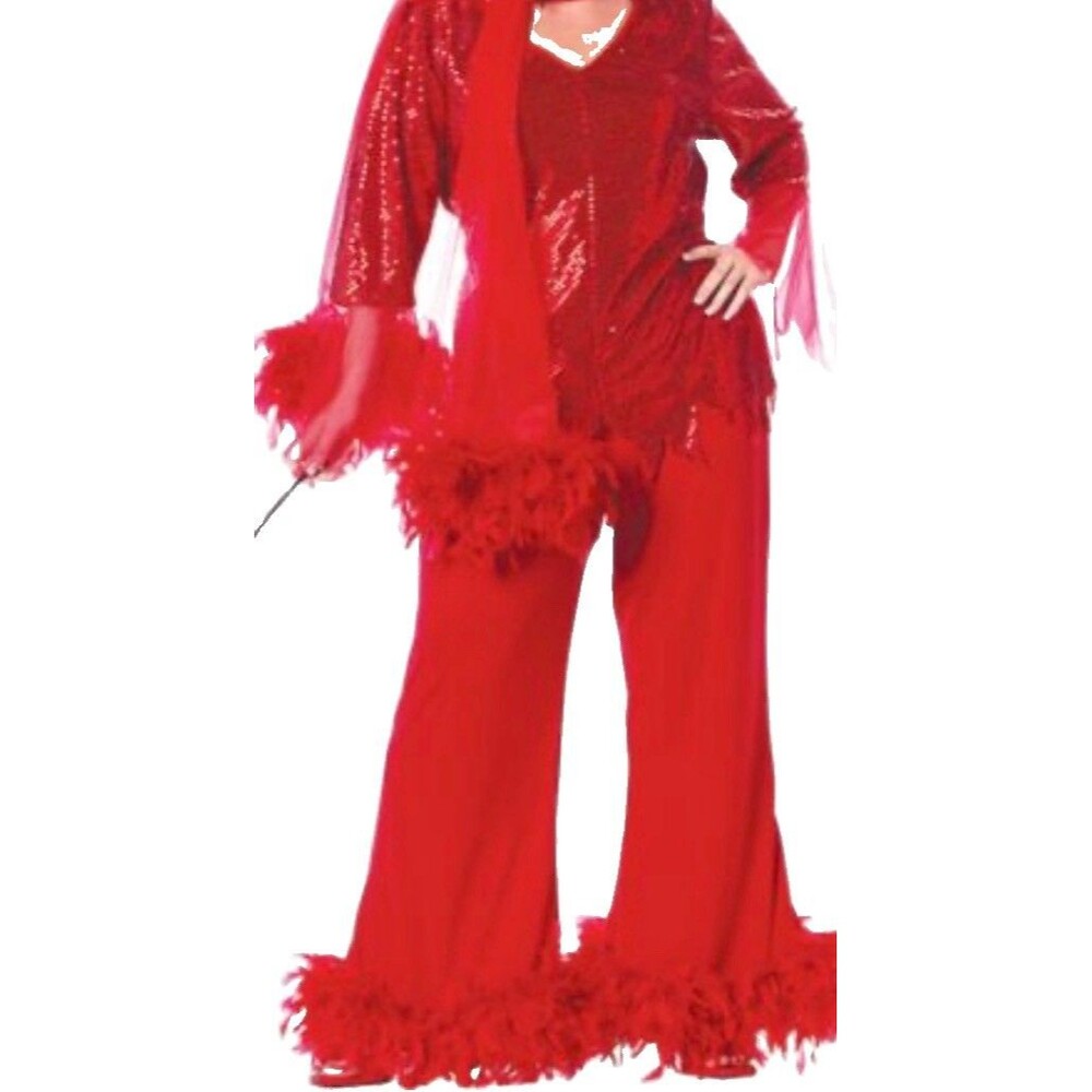 Red Hot Mama 3pc Halloween Costume- Sequins Feathers Disco- Custom Look One Size